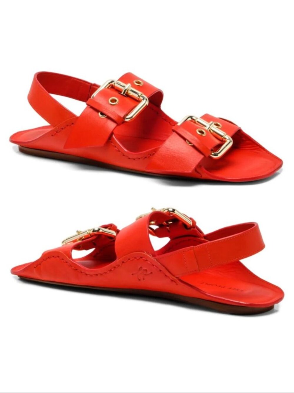 FREE PEOPLE Blossom Buckle Flat SANDALS Size 6.5 Salsa Red Leather NEW $138